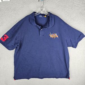 Polo Ralph Lauren 3XB Men's Blue Triple Pony Polo Shirt Rugby Embroidered